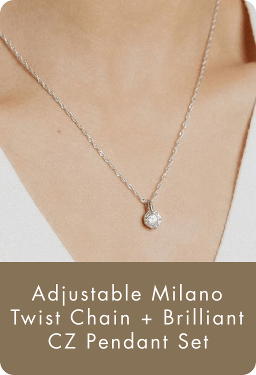 Adjustable Milano Twist Chain + Brilliant CZ Pendant Set