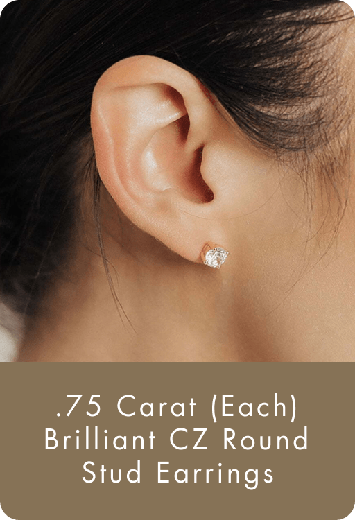 .75 Carat Brilliant CZ Round Stud Earrings
