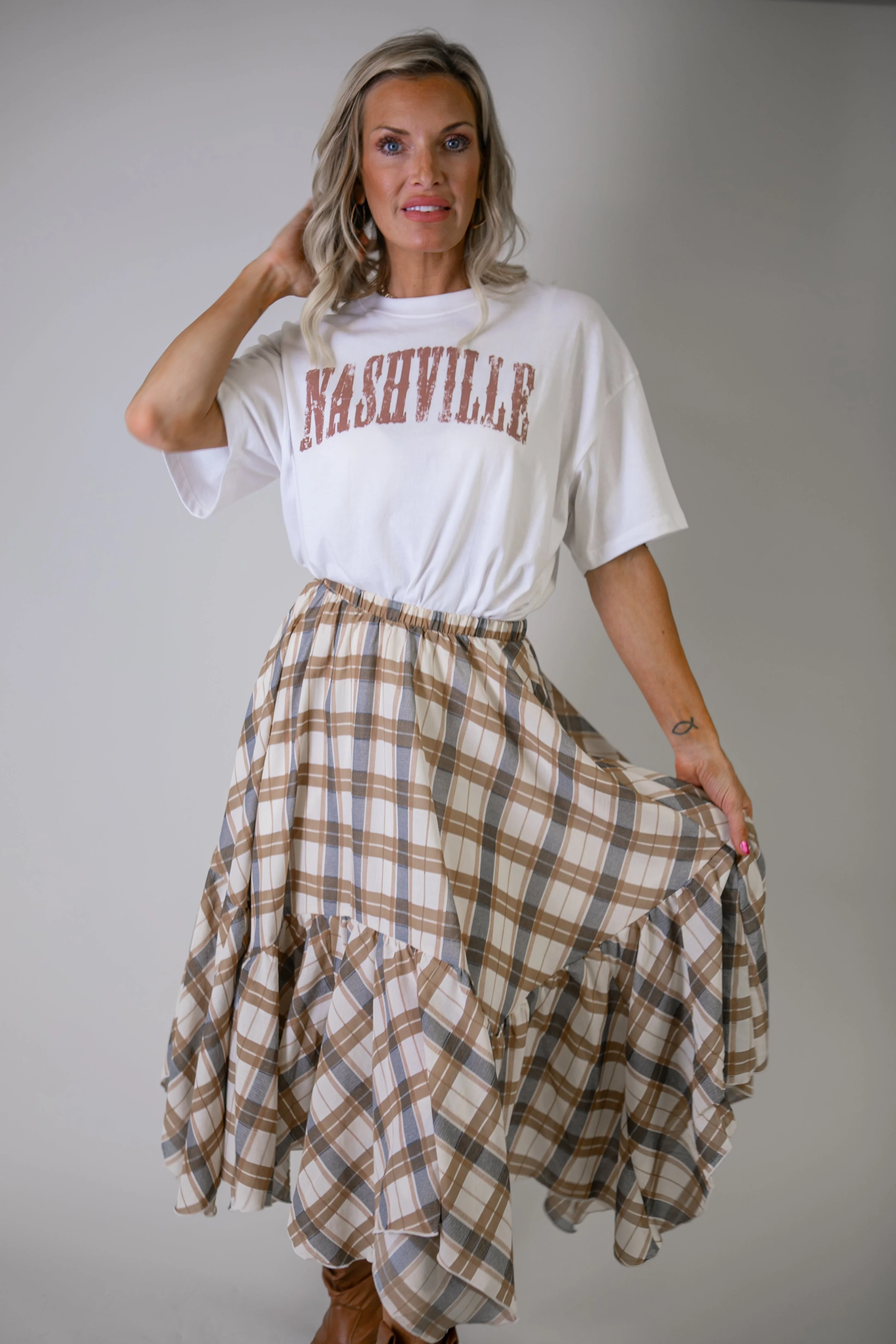 Allyson Plaid Handkerchief Midi Skirt