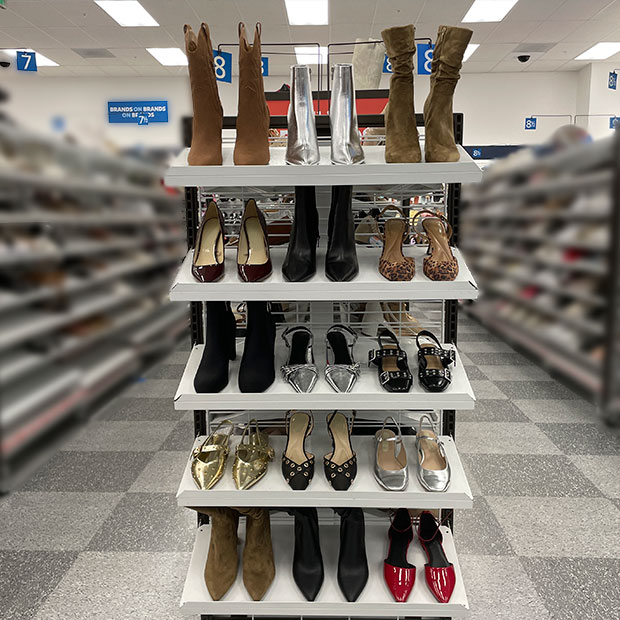 Fall shoes and boots on display at a Ross store.
