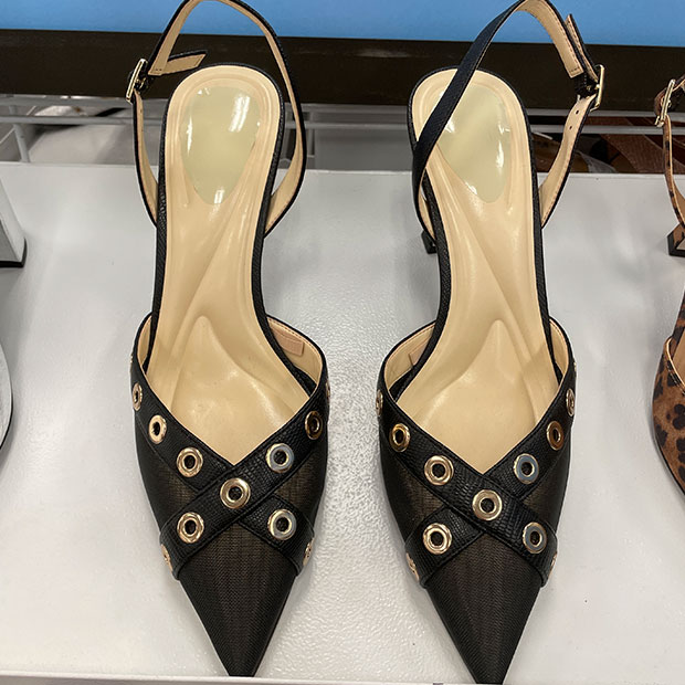 Black heels with brass rivet details found at Ross.