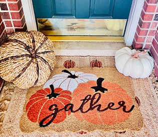 Front door mat that says Gather with pumpkins from Ross