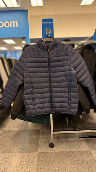 Men's quality navy puffer jacket found in a Ross store.