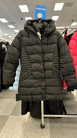 Woman's long black puffer coat 