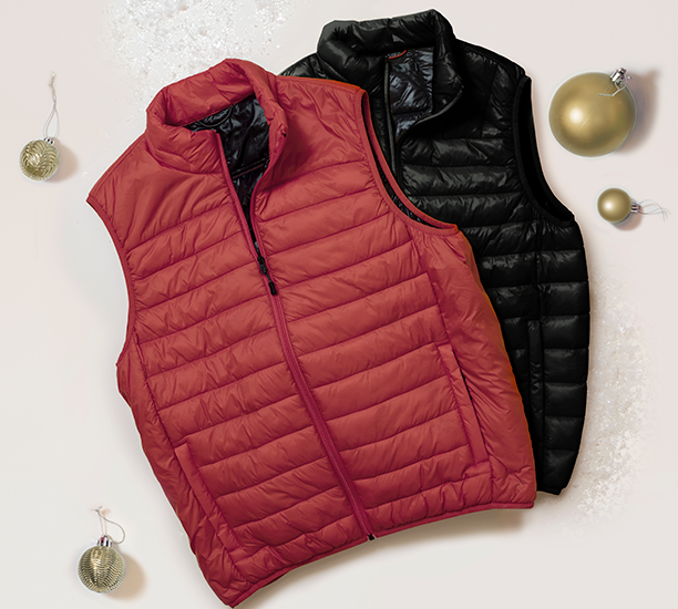 Red and Black Men's puffer vest from a Ross store