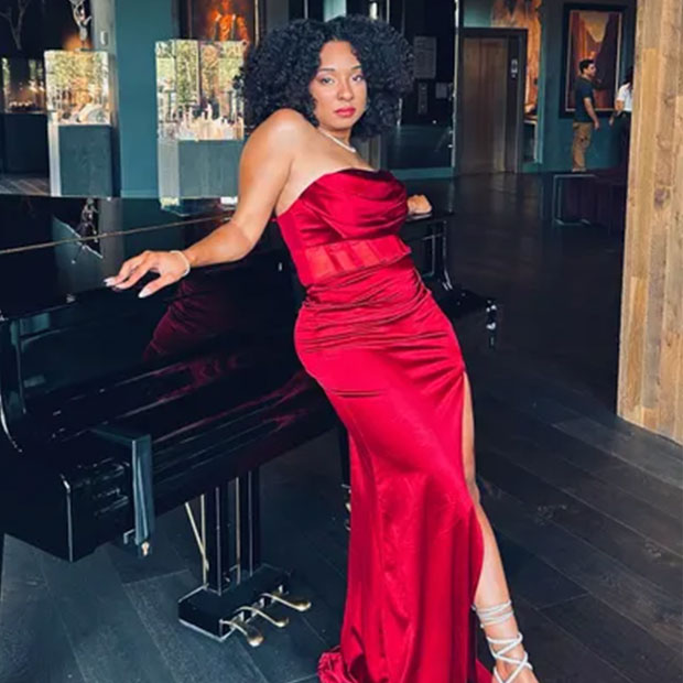 Woman in a red gown from  a Ross Store