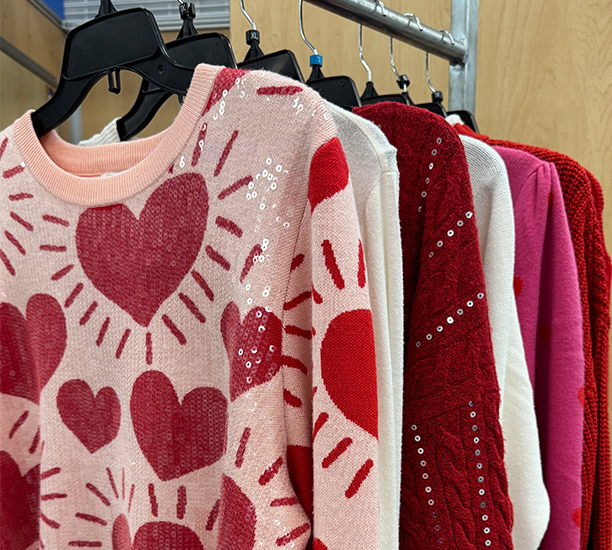 Valentine’s Sweaters on Clothing Rack Found in Ross Store