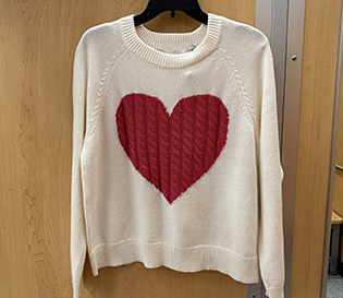 Cream and Red Heart Cable Knit Sweater Found in Ross Store