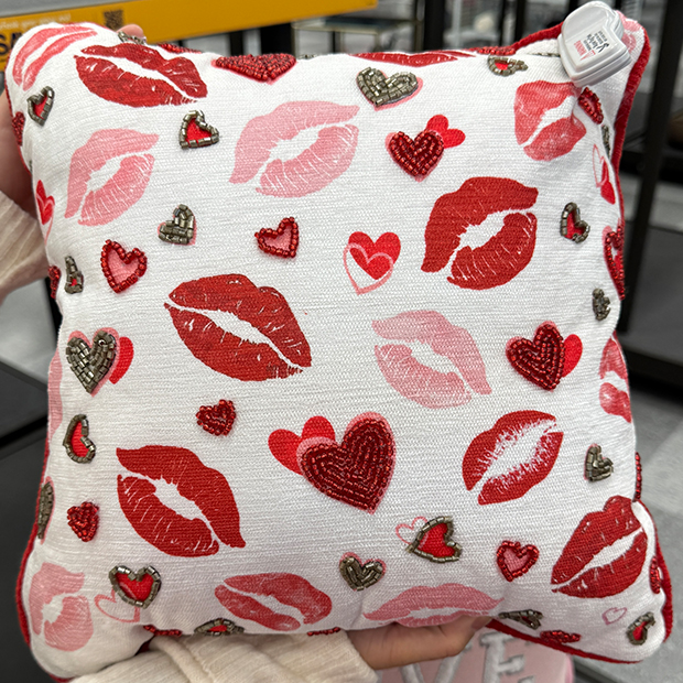 Kiss and Beaded Heart Throw Pillow Found in Ross Store