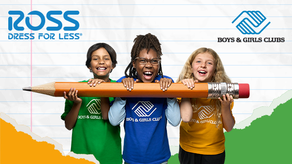 Ross and Boys and Girls Club Fundraiser. Three smiling children holding a pencil