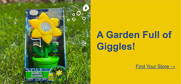 Yellow flower bubble machine on grass.  