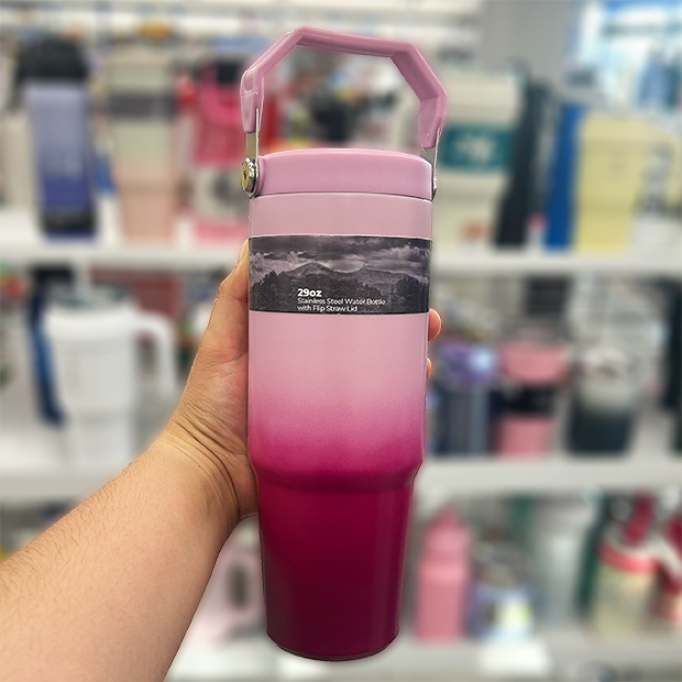 Light pink and red ombre cup with top handle found in store at Ross.  