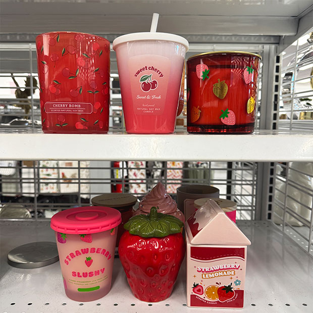 Cherry and strawberry scented candles found in store at Ross.  