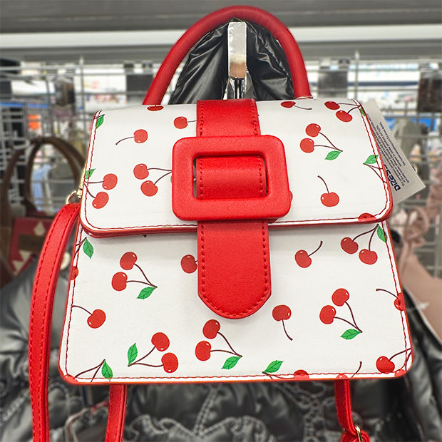 Red and white cherry bag found in store at Ross.  