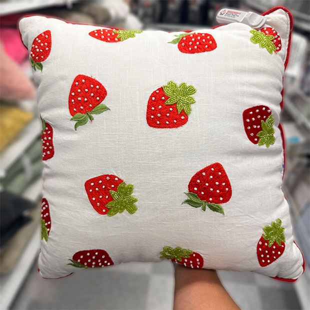 Strawberry beaded throw pillow found in store at Ross. 