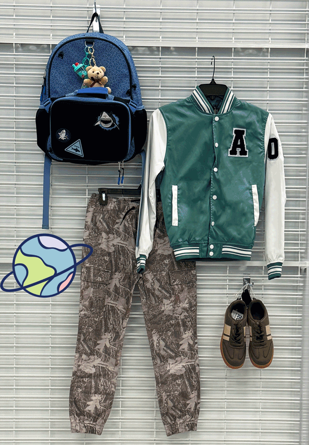 Curated back to school outfits for boys and girls with shoes and backpack. 
