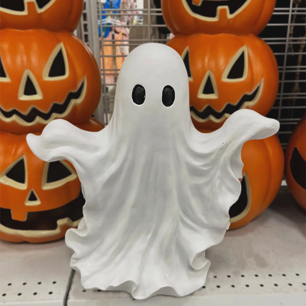 Ghost decor with pumpkins found in store at Ross. 