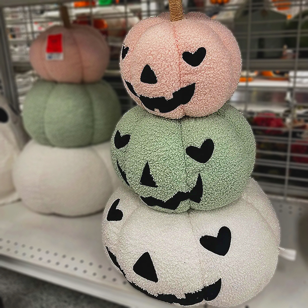 Pastel pink, green and white pumpkins decor found in store at Ross. 