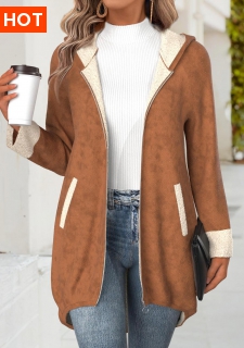 ROTITA Tummy Coverage Dark Coffee Hooded Long Sleeve Coat