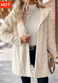 ROTITA Tummy Coverage Beige Hooded Long Sleeve Coat