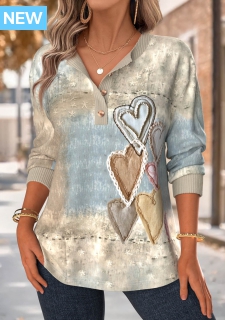 ROTITA Tummy Coverage Heart Print Multi Color Split Neck Sweatshirt