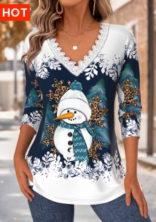 ROTITA Christmas Tummy Coverage Navy V Neck T Shirt
