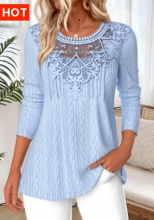 ROTITA Tummy Coverage Light Blue Round Neck T Shirt