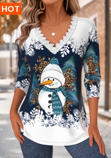 ROTITA Christmas Tummy Coverage Navy V Neck T Shirt