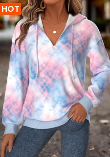 ROTITA Tummy Coverage Tie Dye Print Multi Color Hoodie