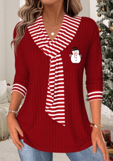 ROTITA Christmas Tummy Coverage Striped Wine Red T Shirt