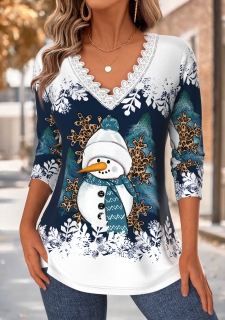 ROTITA Christmas Tummy Coverage Navy V Neck T Shirt