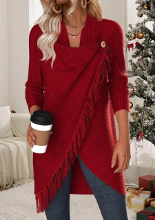 ROTITA Tummy Coverage Wine Red Draped Neck Long Sleeve Coat