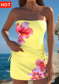 ROTITA Yellow Floral Print Mid Waisted Tankini Set