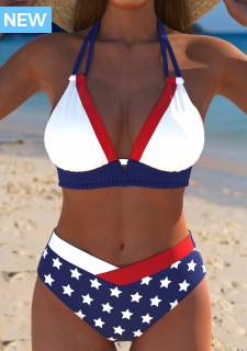 ROTITA American Flag Multi Color Mid Waisted Bikini Set