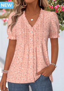 ROTITA Plus Size Frill Dusty Pink Floral Print T Shirt