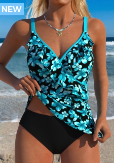 ROTITA Black Tummy Coverage Floral Print Tankini Top