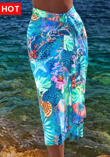 ROTITA Bowknot Cyan Marine Life Print Cover Up