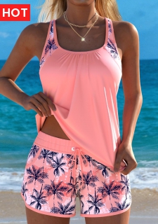ROTITA Dusty Pink Patchwork Tropical Plants Print Tankini Set
