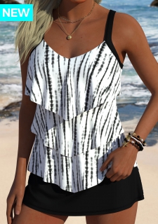 ROTITA Black Tie Dye Print Mid Waisted Tankini Set