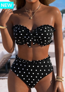 ROTITA Black Polka Dot Mid Waisted Bikini Set