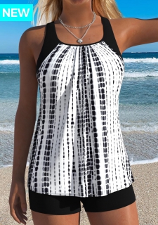 ROTITA Black Patchwork Tie Dye Print Tankini Top