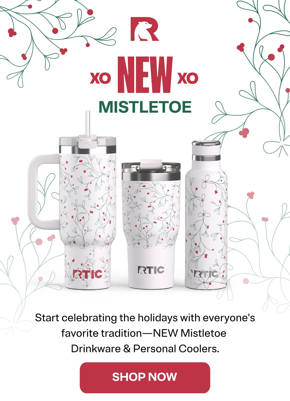 Xoxo New Mistletoe. Start celebrating the holidays with everyone's favorite tradition- New Mistletoe Drinkware & Personal Coolers. Shop Now