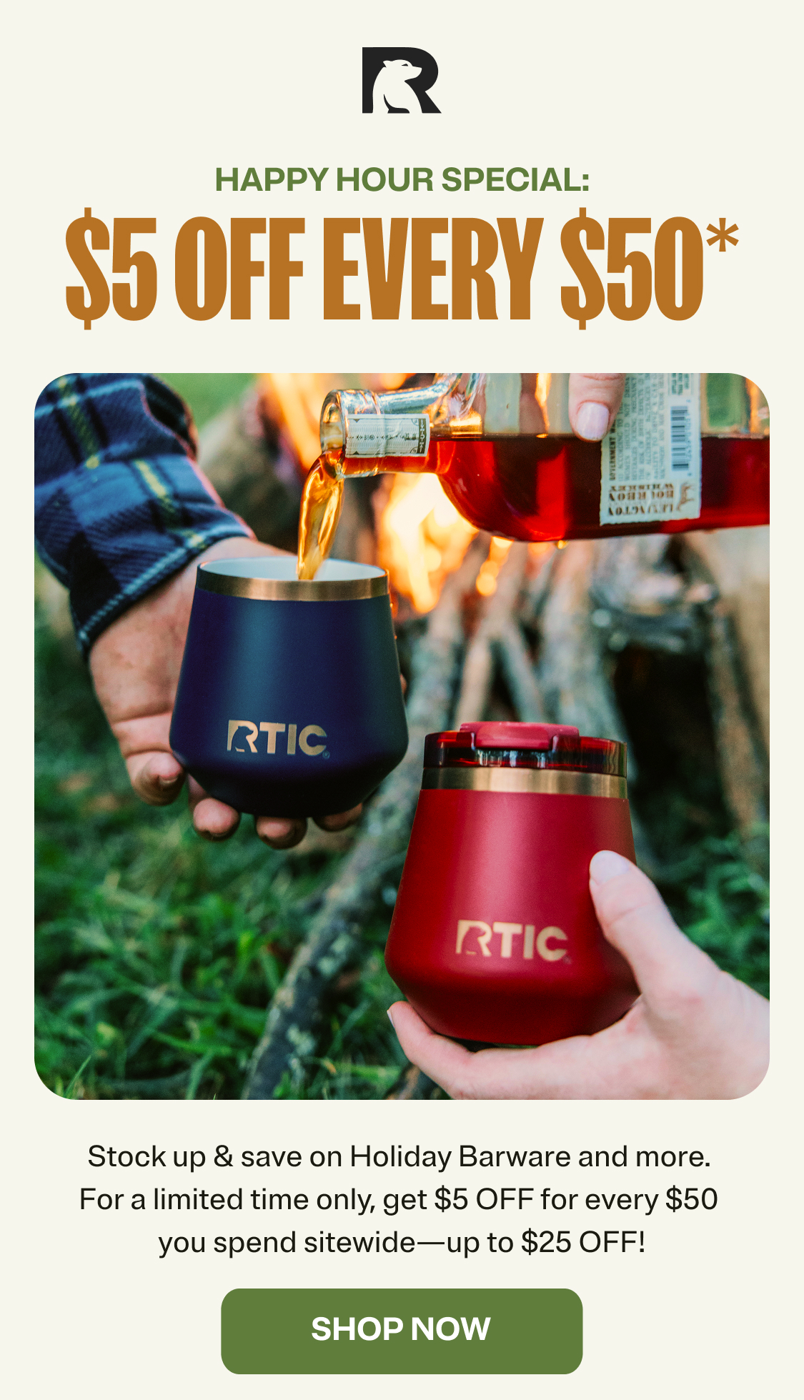 Happy Hour Special: $5 Off Every $50 