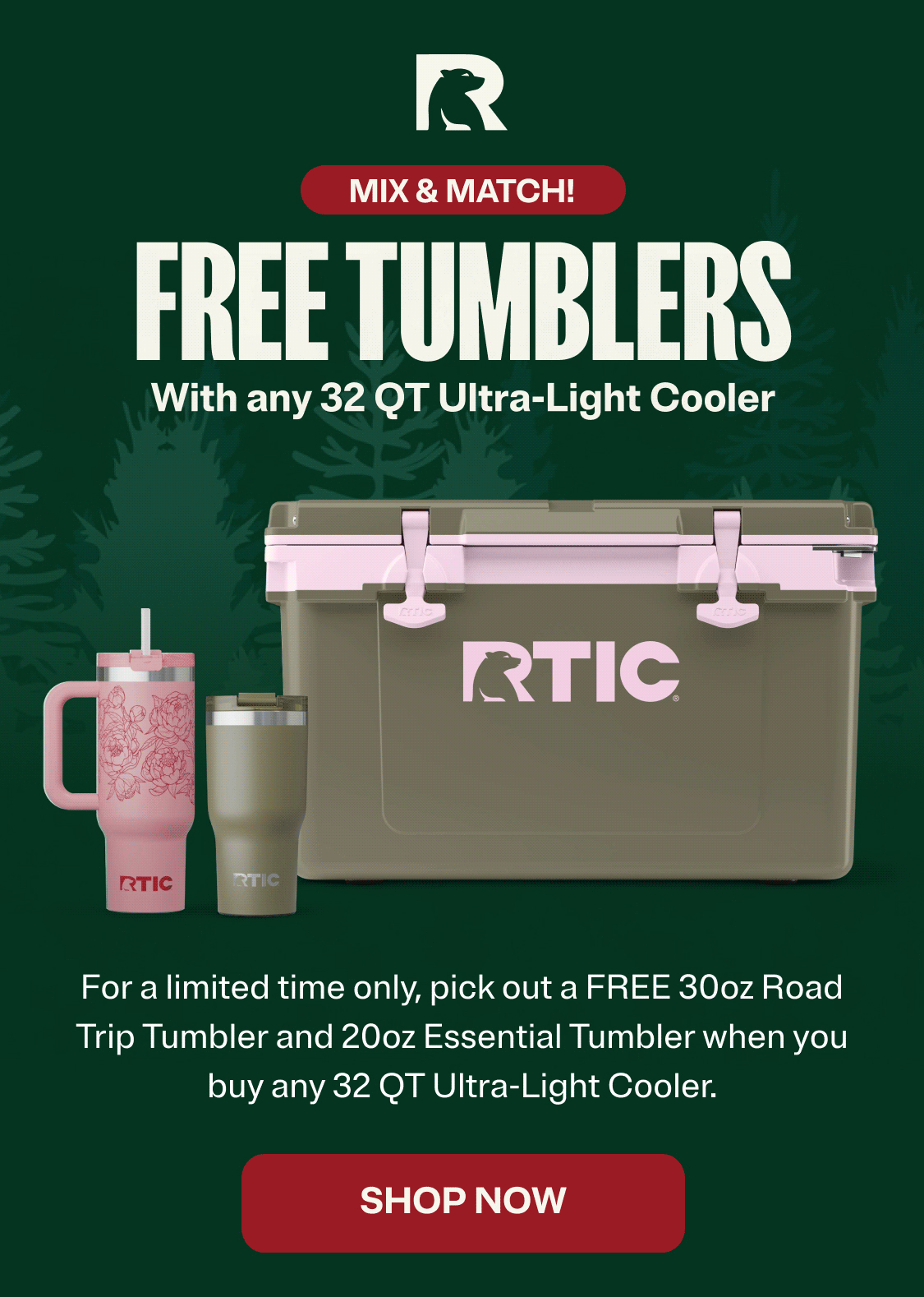 Free Tumblers with 32 QT Ultra-Light Cooler