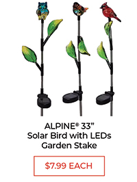 Alpine® 33" Solar Bird With LEDs Garden Stake - $7.99 Each