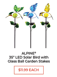Alpine® 35" LED Solar Bird with Glass Ball Garden Stakes -$11.99 Each