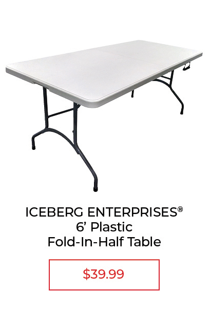 Iceberg Enterprises 6' Plastic Folding Table - Fold-In-Half - $39.99