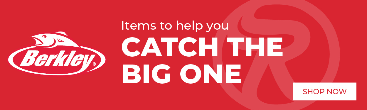 Red background with white text "Items to help you catch the big one" SHOP NOW