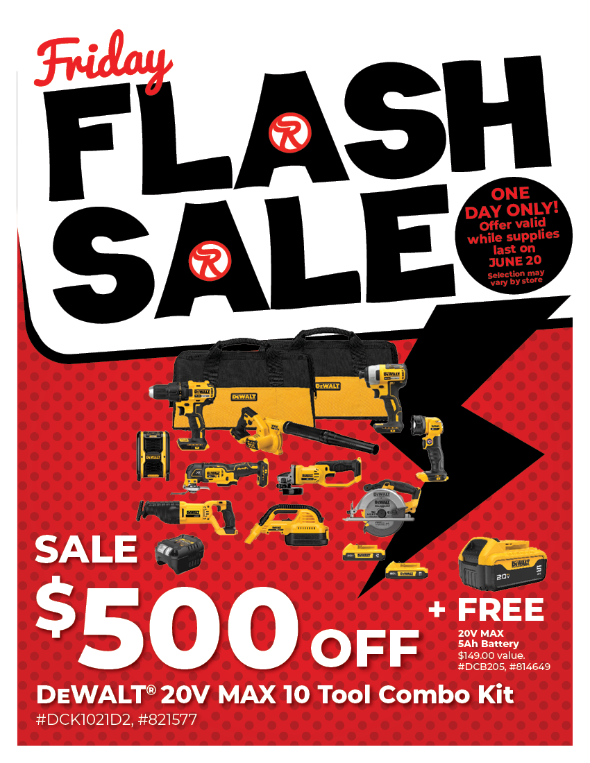 Friday Flash Sale - DEWALT 20V MAX 10-Tool Combo Kit - $500 off PLUS free 20V MAX 5Ah Battery