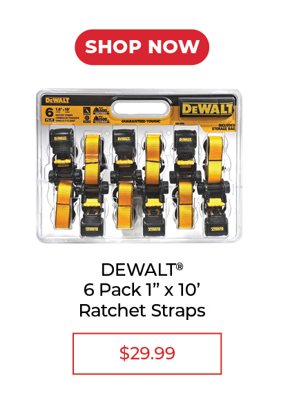 DEWALT 6 Pack 1" x 10' Ratchet Straps - $29.99 - Shop Now